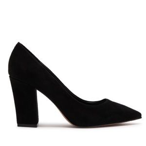 Vince Camuto Women's CANDERA Pump Black Suede High Block Heel Pointed Toe Pumps